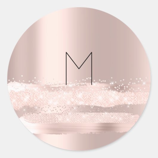 Sticker Rond Monogram Spark Rose Blush Initiales Nom Rond (Devant)