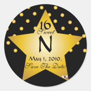 Sticker Rond Monogram Star S-16 Pois Enregistrer La Date -Cust.