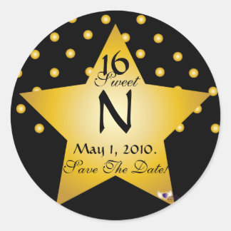 Sticker Rond Monogram Star S-16 Pois Enregistrer La Date -Cust.
