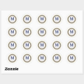 Sticker Rond Monogram Tendance Typographie Chic bleu Nom (Feuille)