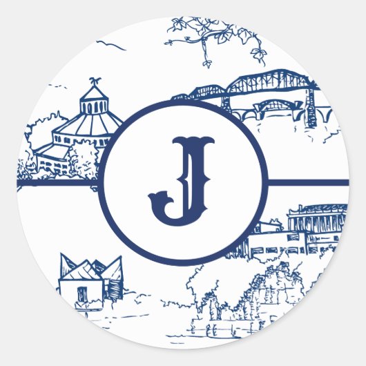 Sticker Rond Monogram Toile Bleu Chattanooga (Devant)