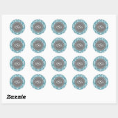 Sticker Rond Monogram Trio Turquoise Damask (Feuille)