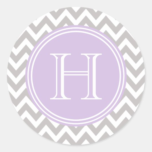 Sticker Rond Monograma lilas dans gris chevrón élégant (Devant)