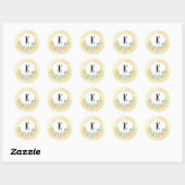 Sticker Rond Monograme de Cute Bumble Bee Yellow (Feuille)