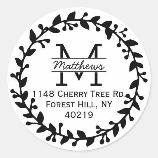 Sticker Rond Monograme de Trendy Floral Wreath Custom (Devant)