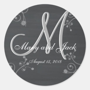 Sticker Rond Monogramme 3d Rustique Chalkboard