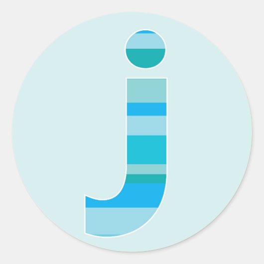Sticker Rond Monogramme à rayures bleues - Lettre J (Devant)