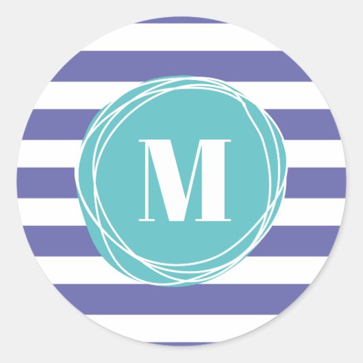 Sticker Rond Monogramme à rayures filles tendance (Devant)