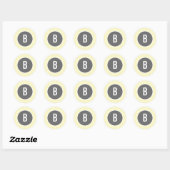 Sticker Rond Monogramme à rayures jaunes (Feuille)