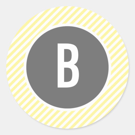 Sticker Rond Monogramme à rayures jaunes (Devant)