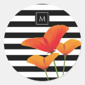 Sticker Rond Monogramme à rayures noires chic (Devant)