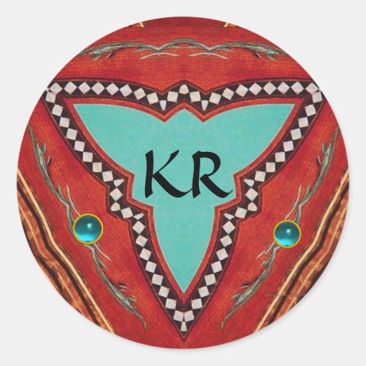 STICKER ROND MONOGRAMME ABSTRAIT DE TRIANGLE BLEU ROUGE (Devant)