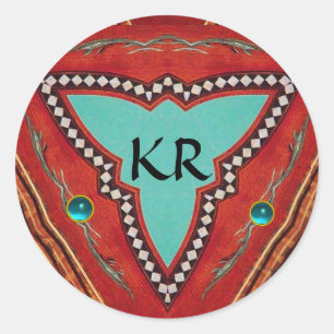 STICKER ROND MONOGRAMME ABSTRAIT DE TRIANGLE BLEU ROUGE