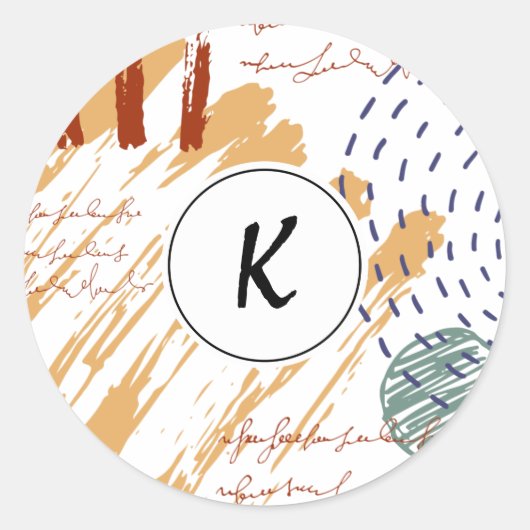 Sticker Rond Monogramme Abstrait Doodle géométrique (Devant)