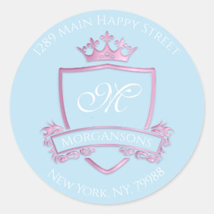 Sticker Rond Monogramme Adresse Crown Royal Pink Ocean RSVP