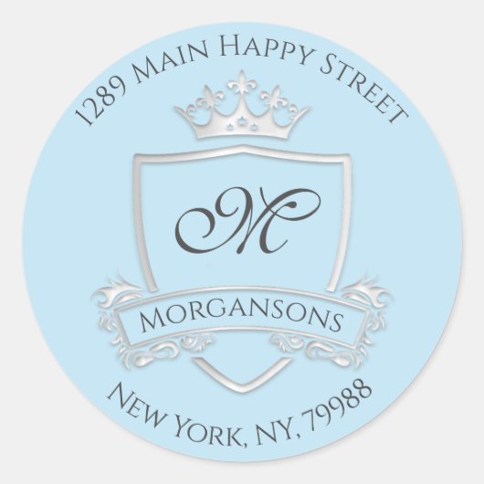Sticker Rond Monogramme Adresse Crown Royal Silver Grey (Devant)