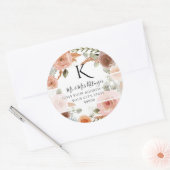 Sticker Rond Monogramme Adresse de retour Aquarelle Floral Blus (Enveloppe)