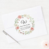 Sticker Rond Monogramme Adresse de retour Blush Ivory Rose Flor (Enveloppe)