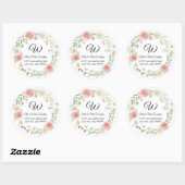 Sticker Rond Monogramme Adresse de retour Blush Ivory Rose Flor (Feuille)