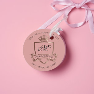 Sticker Rond Monogramme Adresse de retour Couronne Rose royal r