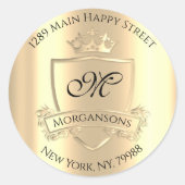 Sticker Rond Monogramme Adresse de retour Couronne Royal Champa (Devant)