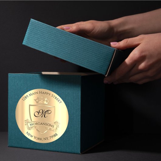 Sticker Rond Monogramme Adresse de retour Couronne Royal Champa