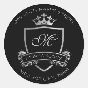 Sticker Rond Monogramme Adresse de retour Crown Royal Silver Bl