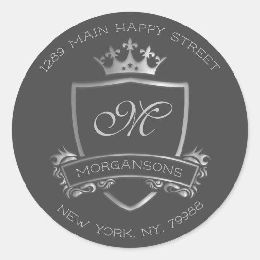 Sticker Rond Monogramme Adresse de retour Crown Royal Silver VI (Devant)