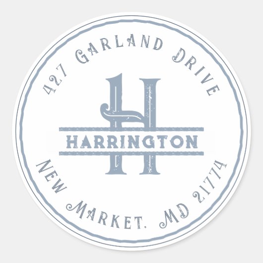 Sticker Rond Monogramme Adresse initiale Personnalisée Grunge B (Devant)