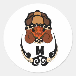 Sticker Rond Monogramme amusant de refroidissement de tortue