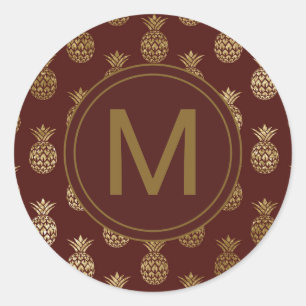 Sticker Rond Monogramme   Ananas Gold Bourgogne