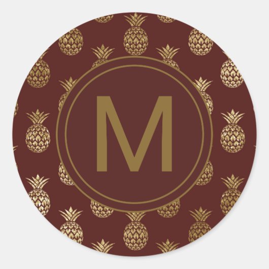 Sticker Rond Monogramme | Ananas Gold Bourgogne (Devant)