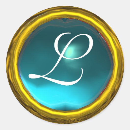 Sticker Rond MONOGRAMME AQUAMARINE MAGIQUE bleu vif (Devant)