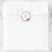 Sticker Rond Monogramme Aquarelle Laurel Fleur rose Wreath (Sac)