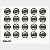 Sticker Rond Monogramme Aquarelle noire Mariage Floral blanc (Feuille)