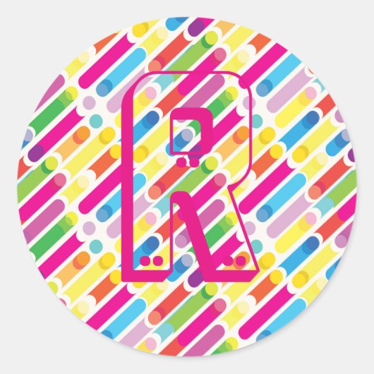 Sticker Rond Monogramme Arc-en-ciel lignes diagonales Motif Pop (Devant)
