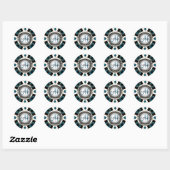 Sticker Rond Monogramme Ardoise Bleu Casino Poker Design Chip (Feuille)