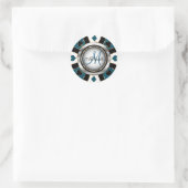 Sticker Rond Monogramme Ardoise Bleu Casino Poker Design Chip (Sac)