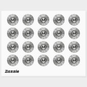 Sticker Rond Monogramme Argent Brossé Art Déco (Feuille)