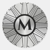 Sticker Rond Monogramme Argent Brossé Art Déco (Devant)