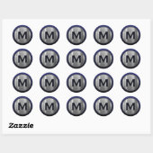 Sticker Rond Monogramme Argent Brossé Bleu Marine (Feuille)
