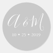 Sticker Rond Monogramme argenté clair Mariage élégant (Devant)