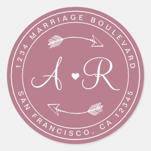 Sticker Rond Monogramme Arrow Mariage Adresse de retour (Devant)
