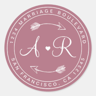 Sticker Rond Monogramme Arrow Mariage Adresse de retour