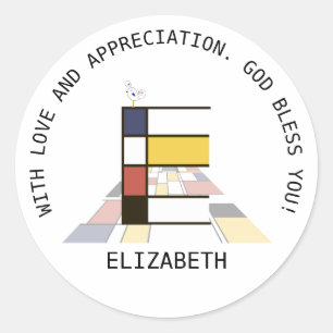 Sticker Rond Monogramme Art Avant-Gardiste. Lettre E