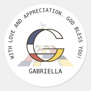 Sticker Rond Monogramme Art Avant-Gardiste. Lettre G