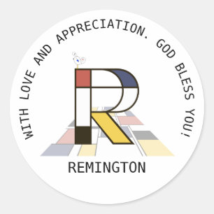 Sticker Rond Monogramme Art Avant-Gardiste. Lettre R