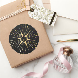 Sticker Rond Monogramme Art déco étoile Noir et or