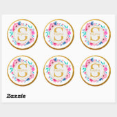 Sticker Rond Monogramme Art I Initiale dorée et rose aquarellée (Feuille)
