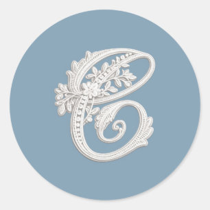 Sticker Rond Monogramme aspect brodé blanc Lettre C de n'import
